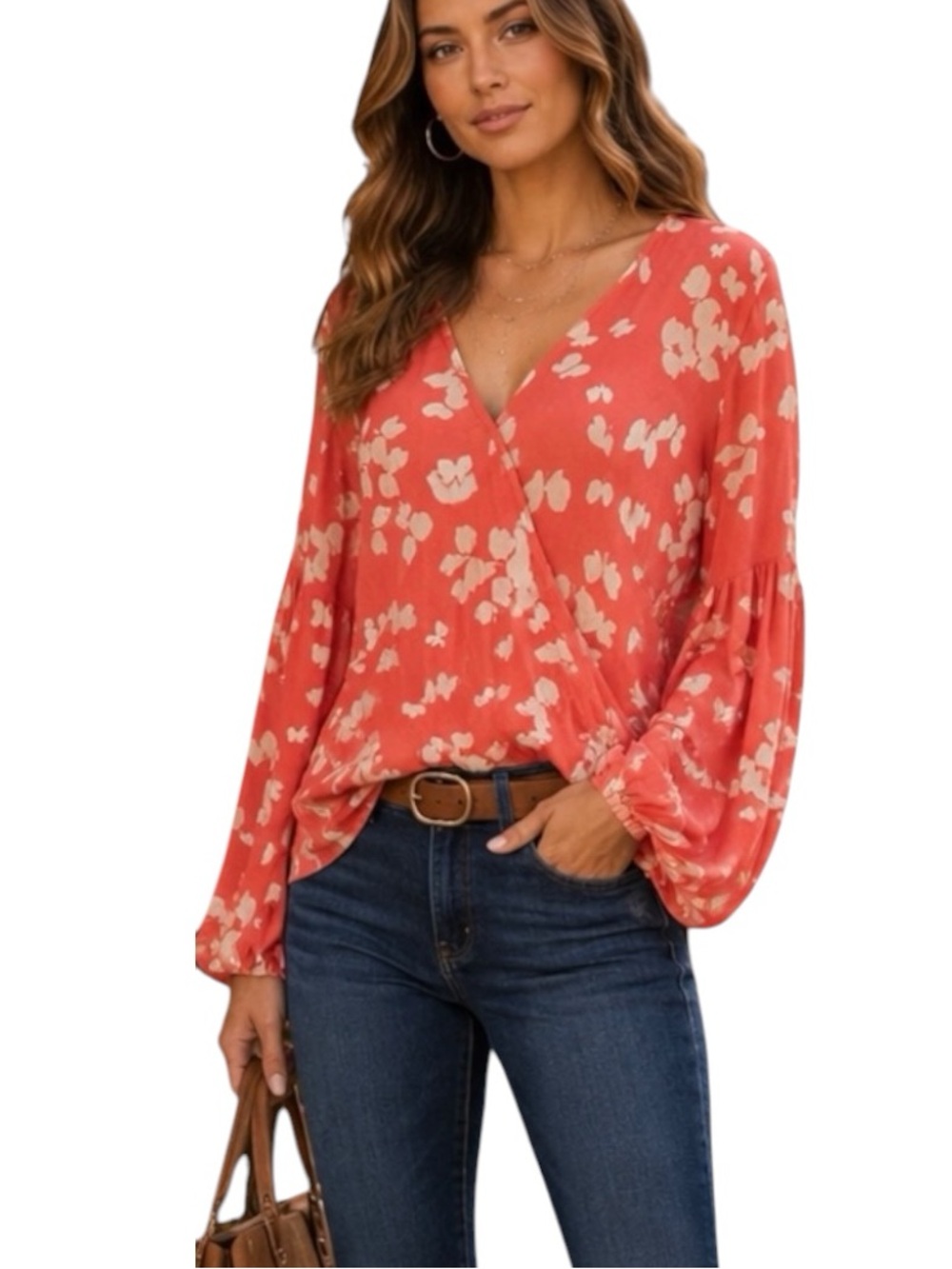 Lovestitch | Coral and White Boho Blouse EUC